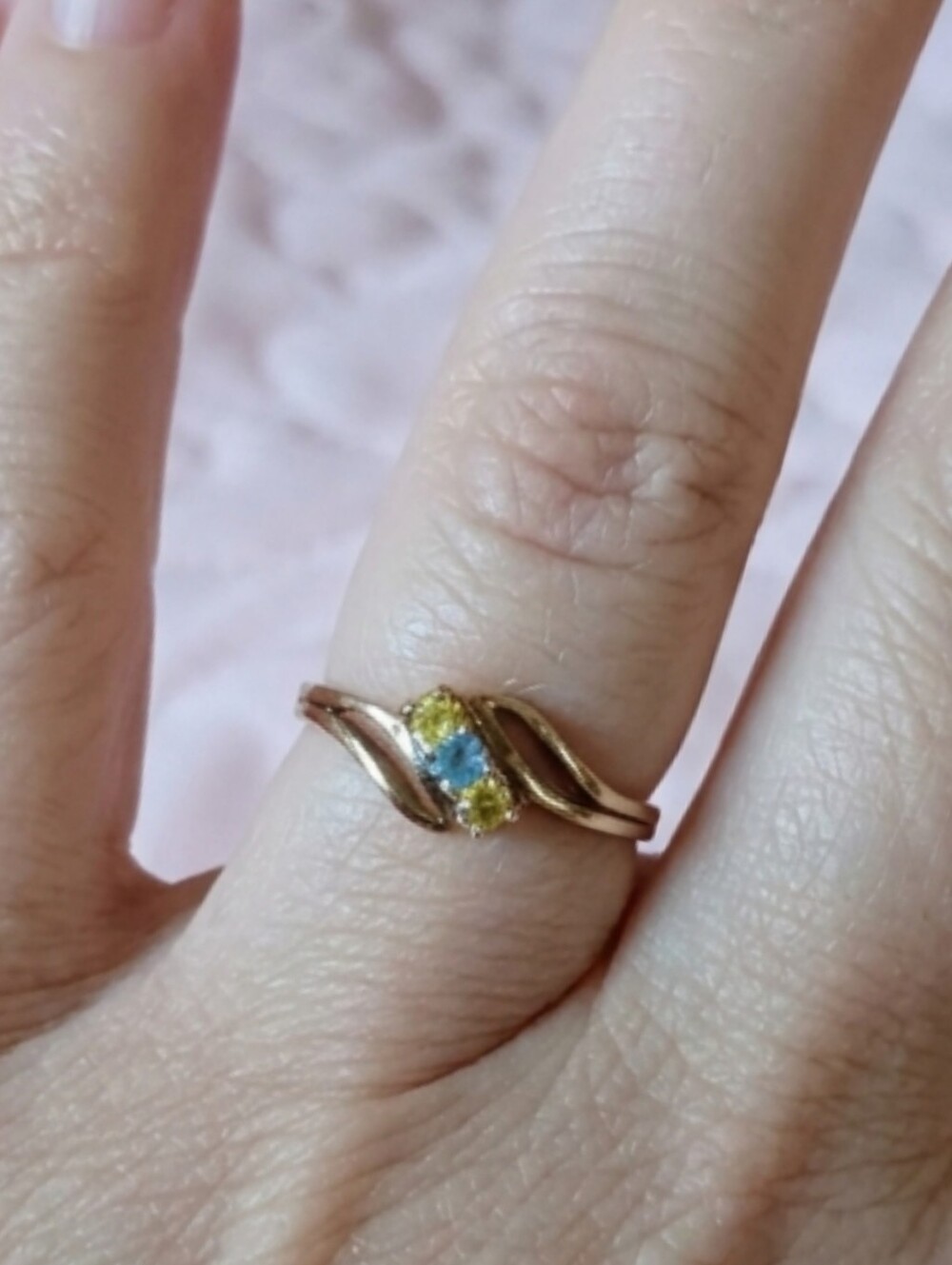 10KT Aquamarine and Citrine Ring Fine Jewelry Size 7.5